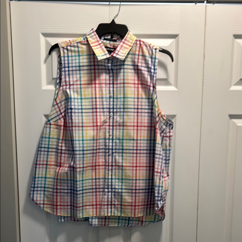 Lands' End Multicolor Plaid Sleeveless Blouse